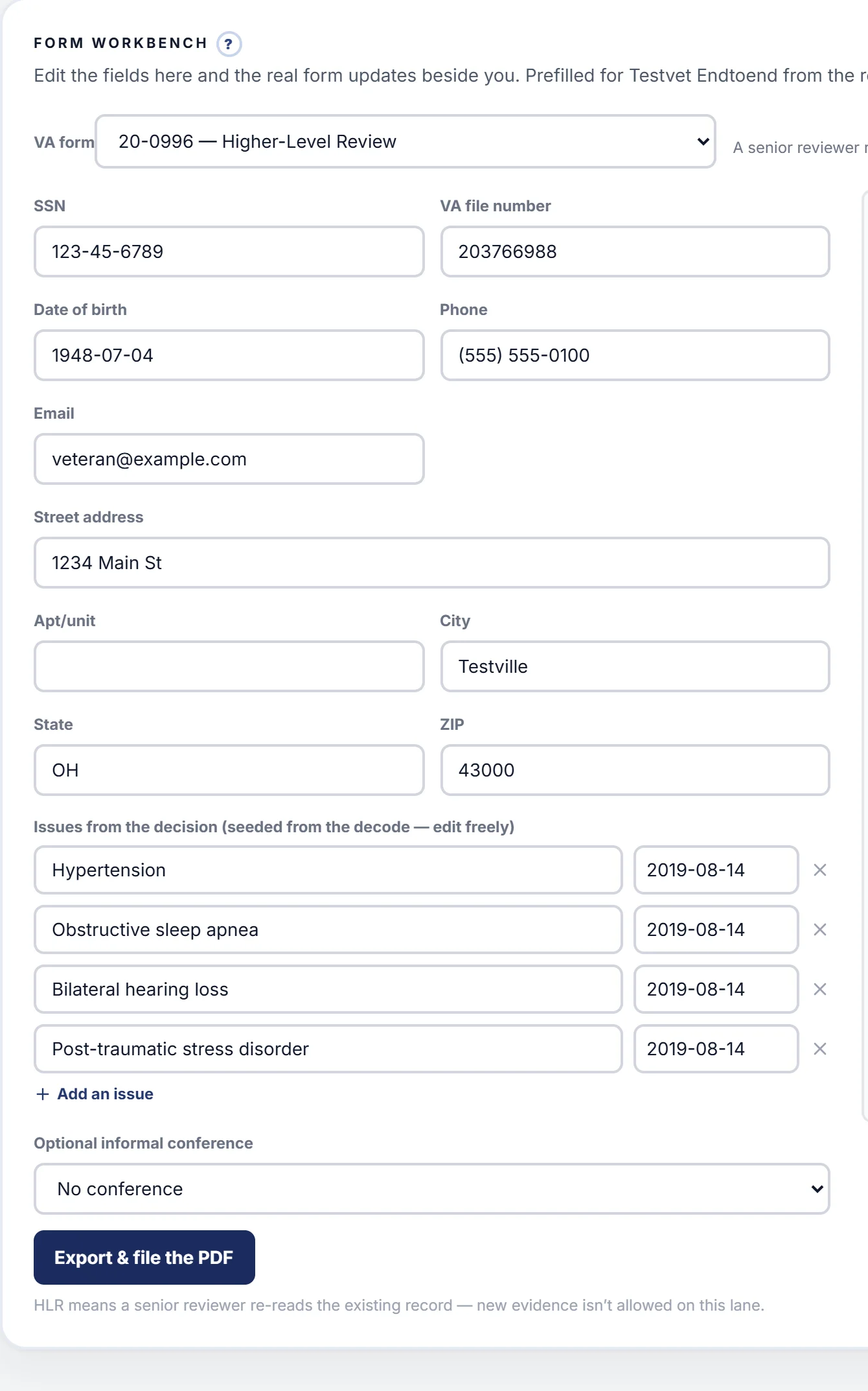 VA forms, filled