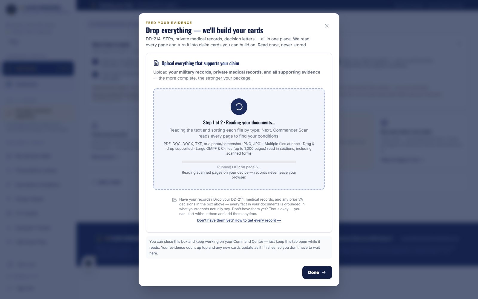 App screen — Drop in the records you have